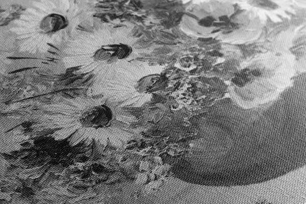 Stampa su tela – Dipinto a olio di fiori estivi in bianco e nero