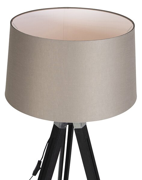 Lampada da terra a treppiede nera con paralume in lino color tortora 45 cm