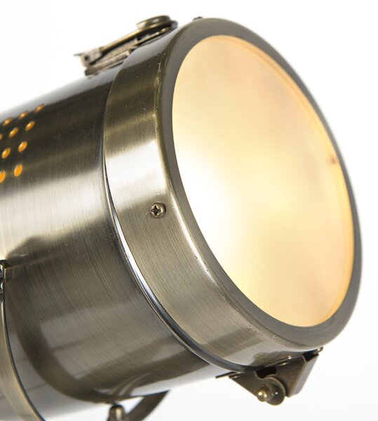 Lampada da terra a treppiede industriale in legno con faretto da studio - Braha