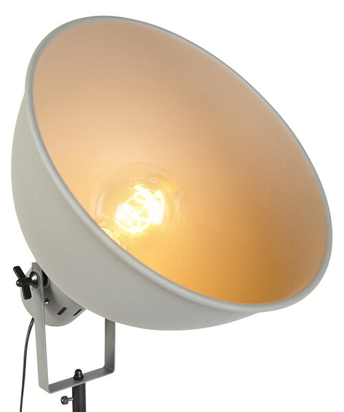 Lampada da terra industriale su treppiede in legno con paralume grigio - Laos