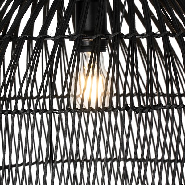 Lampada da terra rustica nera con rattan - Sam