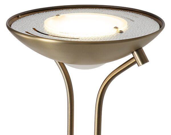 Lampada da terra moderna bronzo con lampada da lettura incl. LED dimmerabile a luce calda - Diva