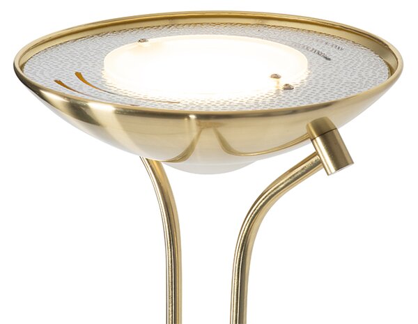 Lampada da terra moderna in ottone con lampada da lettura inclusa LED Dim to Warm - Diva