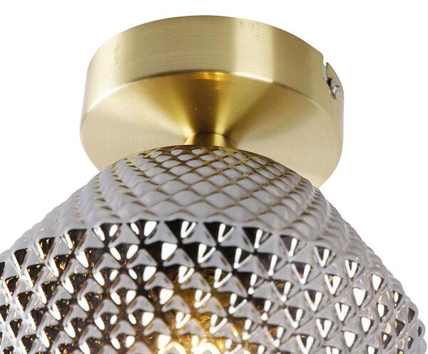 Plafoniera Art Déco in ottone con vetro fumé - Karce