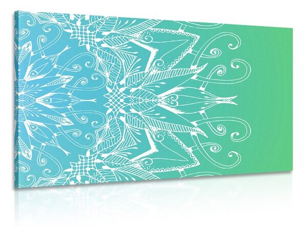 Quadro su tela – Mandala bianco su sfondo verde acqua