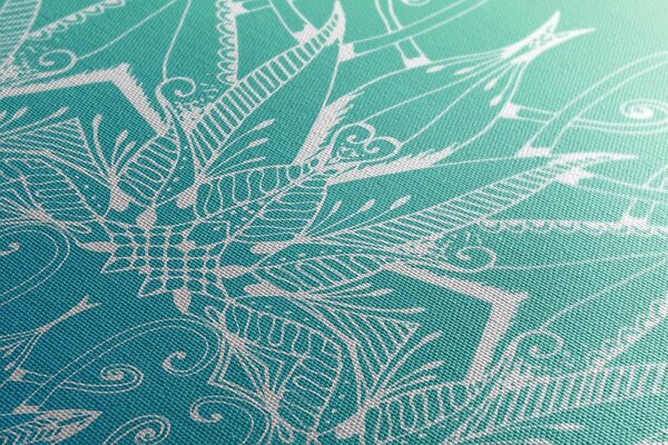 Quadro su tela – Mandala bianco su sfondo verde acqua