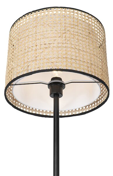 Lampada da terra rustica nera con paralume in rattan - Kata