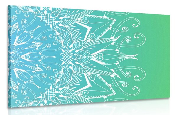 Quadro su tela – Mandala bianco su sfondo verde acqua