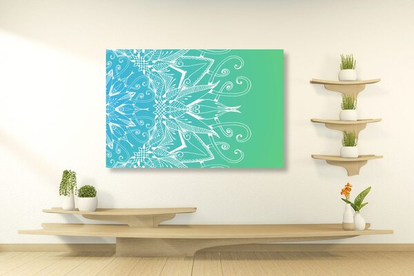 Quadro su tela – Mandala bianco su sfondo verde acqua
