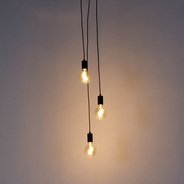 Lampada a sospensione industriale nera 3 luci - Facil