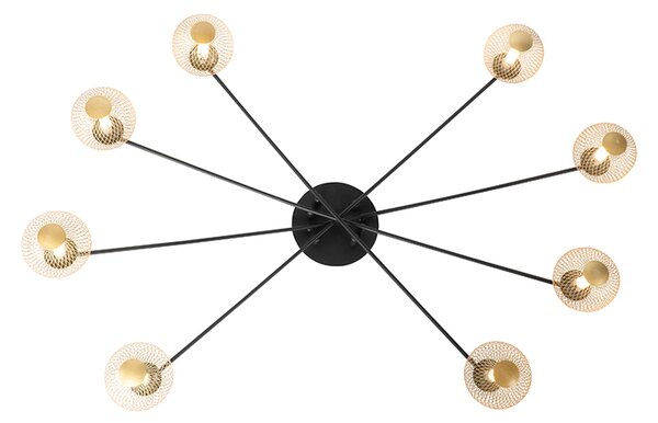 Plafoniera moderna nera con oro 8 luci - Athens Wire
