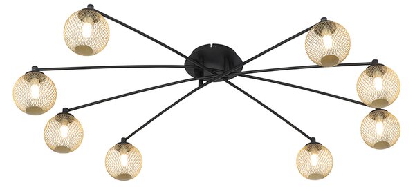 Plafoniera moderna nera con oro 8 luci - Athens Wire