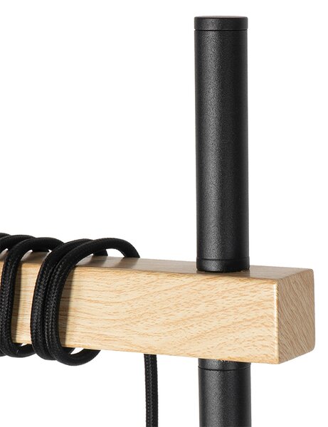 Lampada da terra rustica nera con legno 2 luci - Chon