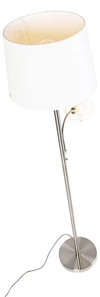 Lampada da terra classica in acciaio con paralume bianco e lampada da lettura - Retro