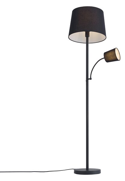 Lampada da terra classica nera con paralume nero e luce di lettura - Retro