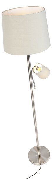 Lampada da terra classica in acciaio con paralume grigio e luce di lettura - Retro