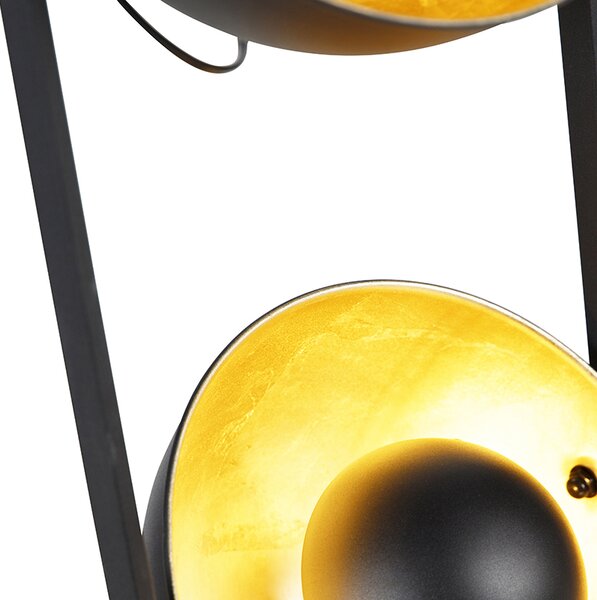 Lampada da terra industriale nera con oro 3 luci - Magnax
