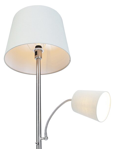 Lampada da terra classica in acciaio con paralume grigio e luce di lettura - Retro
