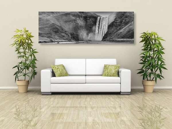 Stampa su tela – Cascata iconica in Islanda in bianco e nero