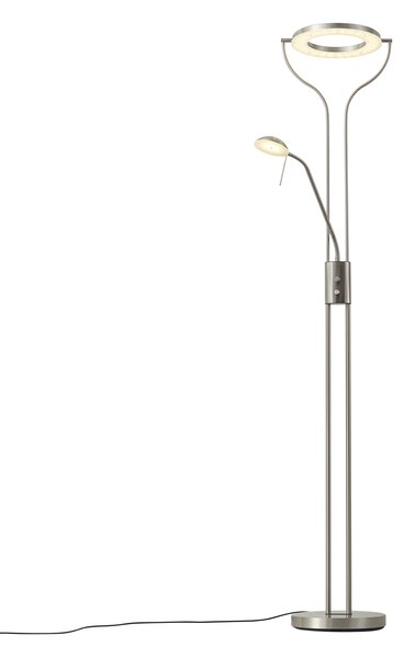 Lampada da terra moderna in acciaio con braccio di lettura con LED e dimmer - Divo