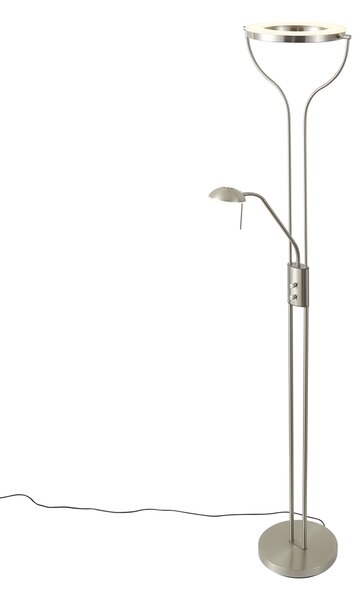Lampada da terra moderna in acciaio con braccio di lettura con LED e dimmer - Divo