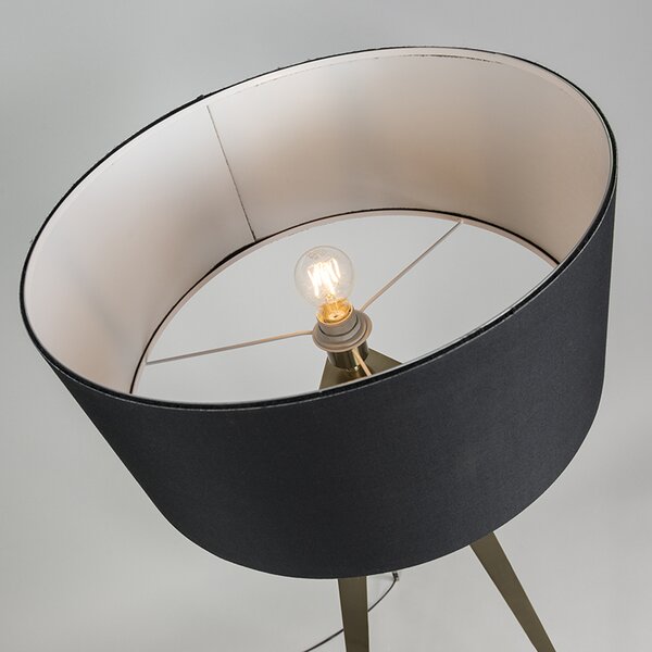 Lampada da terra moderna in ottone con paralume nero - Ilse