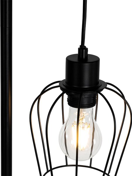 Lampada da terra rustica nera con legno 2 luci - Stronk