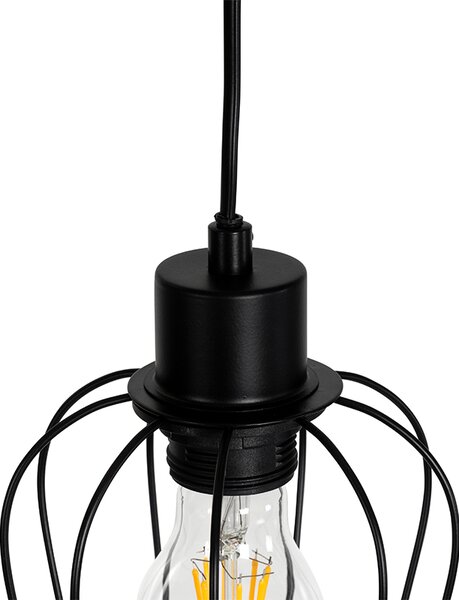 Lampada da terra rustica nera con legno 2 luci - Stronk