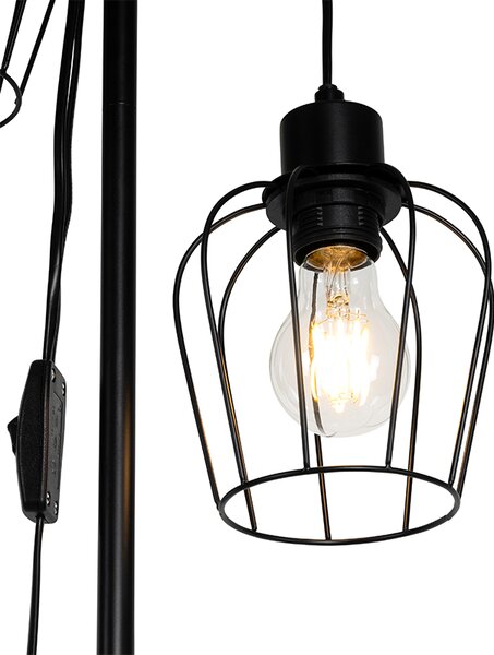 Lampada da terra rustica nera con legno 2 luci - Stronk