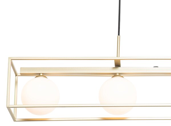 Lampada a sospensione di design oro con vetro bianco 4 luci - Aniek