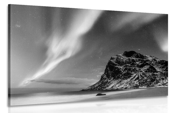 Stampa su tela – Aurora boreale in Norvegia in bianco e nero