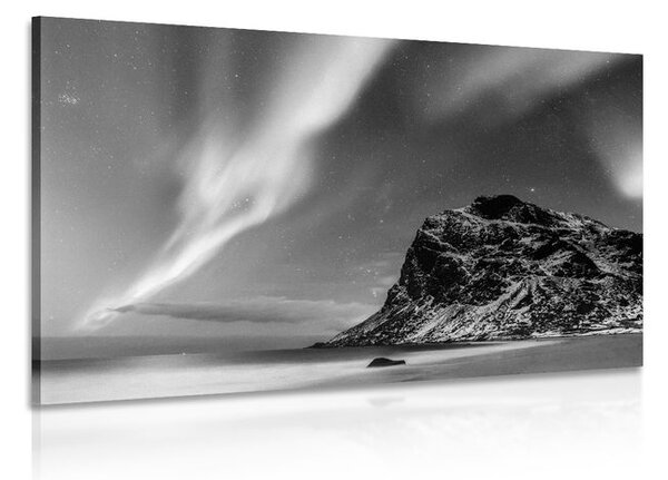 Stampa su tela – Aurora boreale in Norvegia in bianco e nero