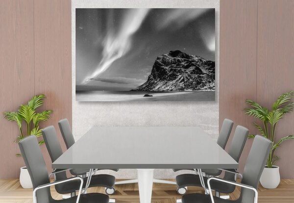 Stampa su tela – Aurora boreale in Norvegia in bianco e nero