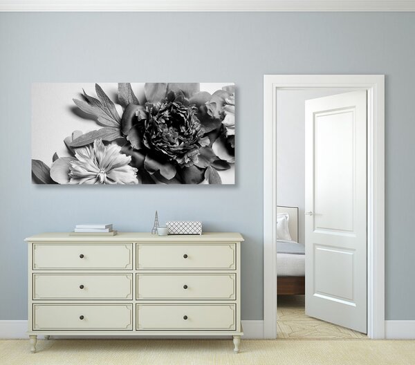 Stampa su tela – Peonie in bianco e nero