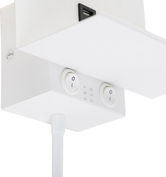 Lampada da parete moderna bianca con USB e braccio flessibile - Flero