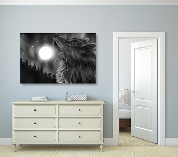 Stampa su tela – Luna dei lupi in bianco e nero