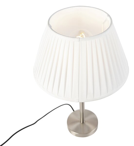 Lampada da tavolo classica in acciaio con paralume plissettato bianco 35 cm - Simplo
