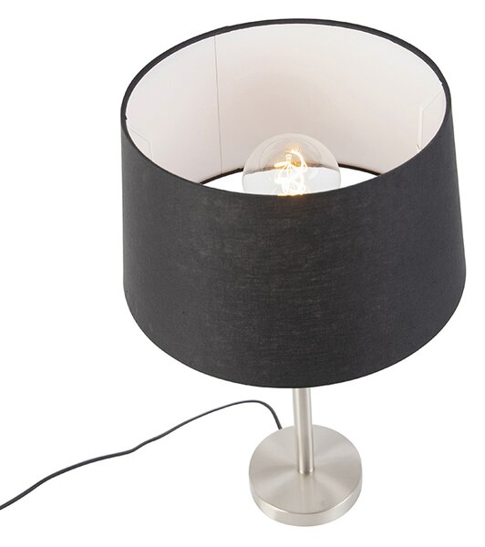 Lampada da tavolo moderna in acciaio con paralume nero 35 cm - Simplo