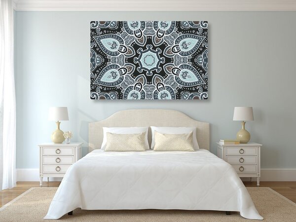 Quadro su tela – Mandala con motivo indiano in azzurro