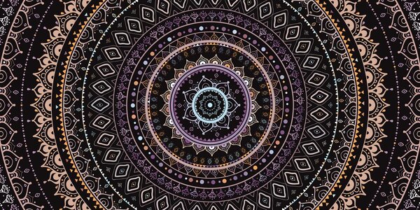 Quadro su tela – Mandala con motivo solare in sfumature viola