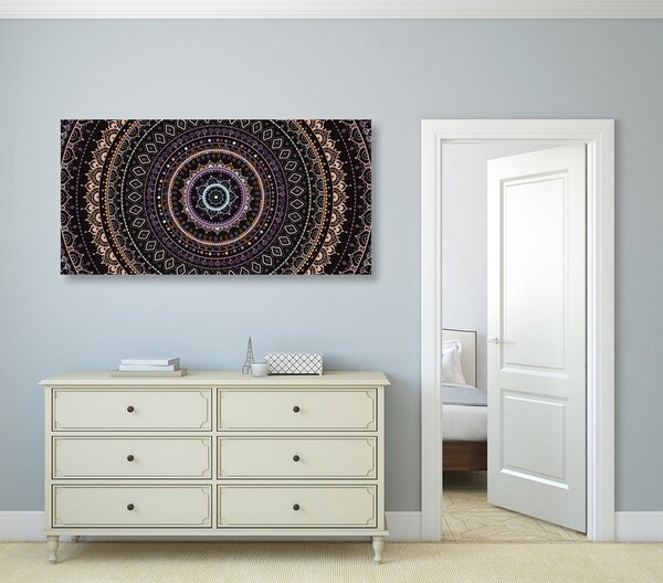 Quadro su tela – Mandala con motivo solare in sfumature viola