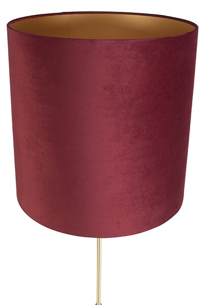 Lampada da terra oro/ottone con paralume in velluto rosso 40/40 cm - Parte
