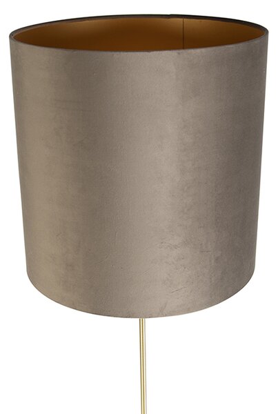 Lampada da terra oro/ottone con paralume in velluto tortora 40/40 cm - Parte