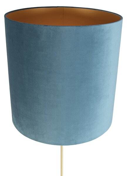 Lampada da terra oro/ottone con paralume in velluto blu 40/40 cm - Parte