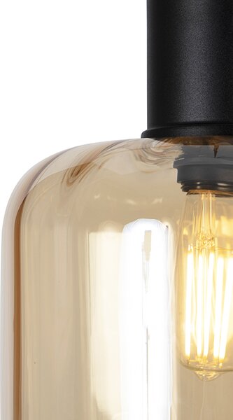 Lampada a sospensione di design nera con vetro ambrato 3 luci 226 cm - Qara