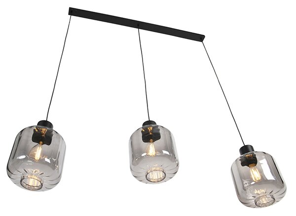 Lampada a sospensione di design nera con vetro fumé 3 luci 161,5 cm - Qara