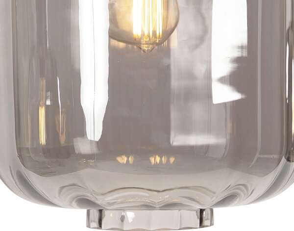 Lampada a sospensione di design nera con vetro fumé 3 luci 161,5 cm - Qara