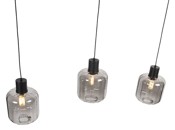 Lampada a sospensione di design nera con vetro fumé 3 luci 161,5 cm - Qara