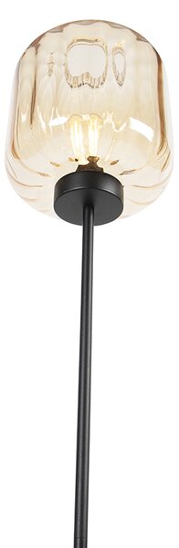 Lampada da terra di design nera con vetro ambrato - Qara