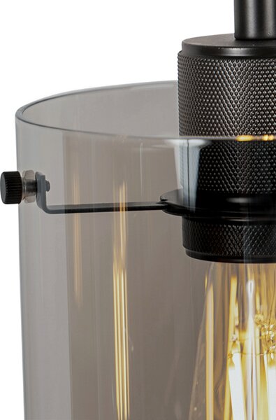 Lampada a sospensione di design nera con vetro fumé 4 luci - Dome